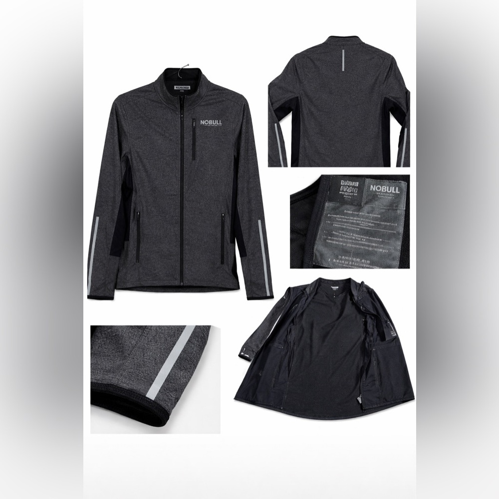 NOBULL 4-Way Stretch Woven Jacket Medium Gray Athletic Full Zip Reflective